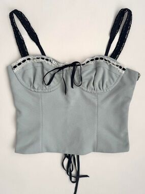 With Jean Blue and White Bustier Cami with Black Trim